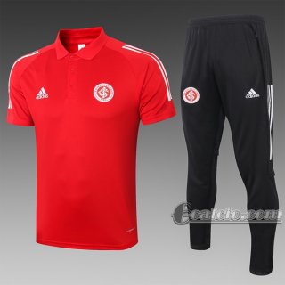 6Calcio: Maglietta Polo Shirts Brasile Manica Corta + Pantaloni Rossa C449# 2020 2021