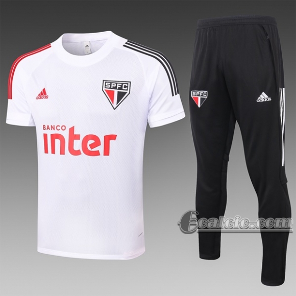 6Calcio: Maglietta Polo Shirts Sao Paulo Fc Manica Corta + Pantaloni Bianca C473# 2020 2021