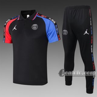 6Calcio: Maglietta Polo Shirts Psg Paris Saint Germain Manica Corta + Pantaloni Nera C483# 2020 2021