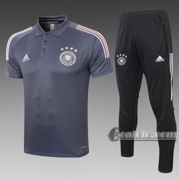 6Calcio: Maglietta Polo Shirts Germania Manica Corta + Pantaloni Grigio Scuro C485# 2020 2021