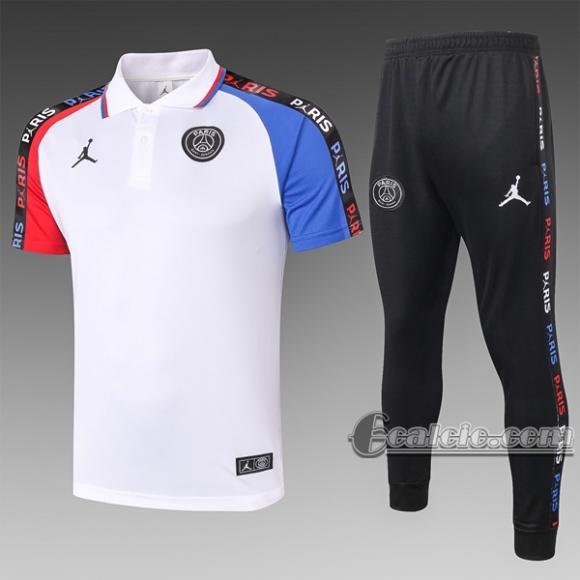 6Calcio: Maglietta Polo Shirts Air Jordan * Psg Paris Manica Corta + Pantaloni Bianca C489# 2020 2021