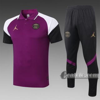 6Calcio: Maglietta Polo Shirts Air Jordan * Psg Paris Manica Corta + Pantaloni Porpora C498# 2020 2021