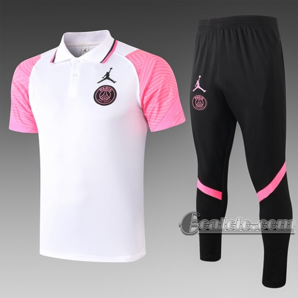 6Calcio: Maglietta Polo Shirts Psg Paris Saint Germain Manica Corta + Pantaloni Bianca - Rosa C506# 2020 2021