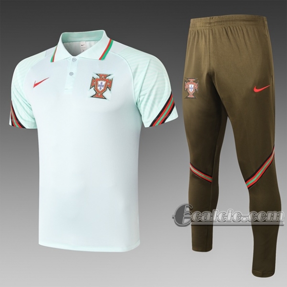 6Calcio: Maglietta Polo Shirts Portogallo Manica Corta + Pantaloni Verde C510# 2020 2021