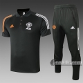 6Calcio: Maglietta Polo Shirts Manchester United Manica Corta + Pantaloni Grigio Scuro C525 2020 2021