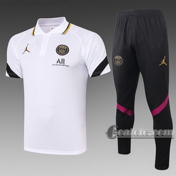 6Calcio: Maglietta Polo Shirts Air Jordan * Psg Paris Manica Corta + Pantaloni Bianca C560 2020 2021