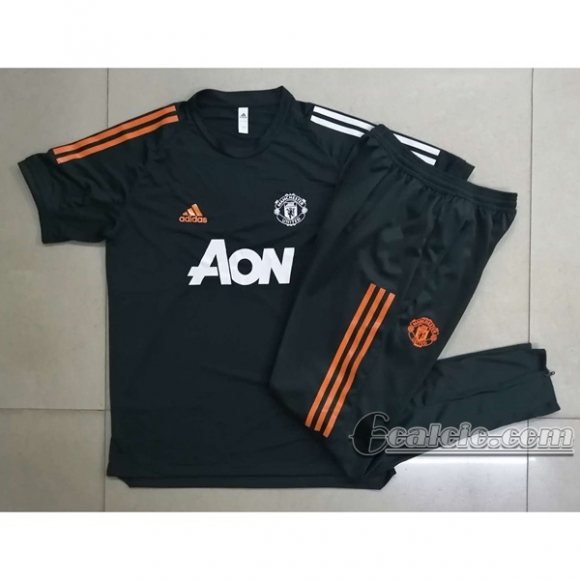 6Calcio: Maglietta Polo Shirts Manchester United Manica Corta + Pantaloni Verde Scuro C566 2020 2021