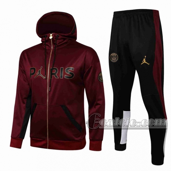 6Calcio: Sportswear Giacca Nuova Del Paris Saint Germain Psg Air Jordan Cappuccio Hoodie Full-Zip Scarlatto Jk33 2021 2022