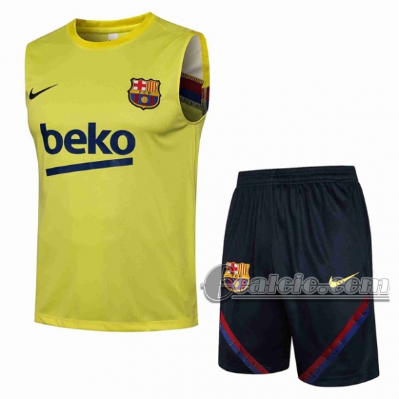 6Calcio: Maglietta Polo Nuova Del Barcellona Senza Manica Verde Fluorescente Pl38 2021 2022