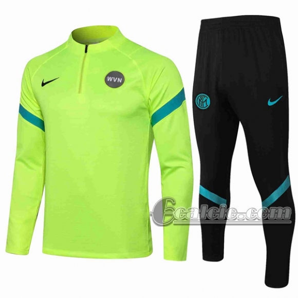 6Calcio: Tuta Nuova Del Inter Milan Zip Verde Fluorescente Tg11 2021 2022