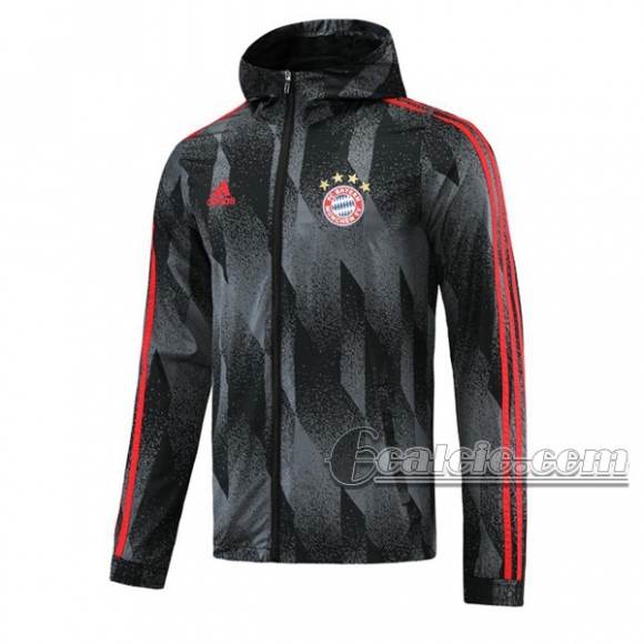 6Calcio: Giacca Antivento Nuova Del Bayern Munchen Full-Zip Grigia-Nera Wk01 2021 2022