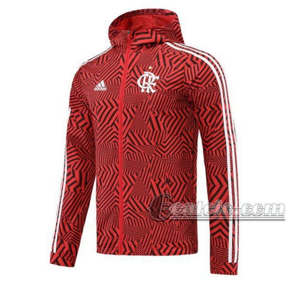 6Calcio: Giacca Antivento Nuova Del Flamengo Full-Zip Rossa Wk03 2021 2022