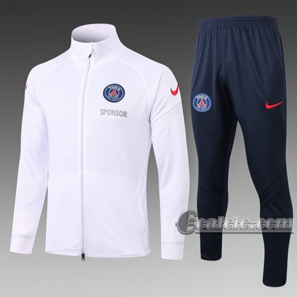 6Calcio: Giacca Tuta Psg Paris Saint Germain Full-Zip Bianca A326# 2020 2021