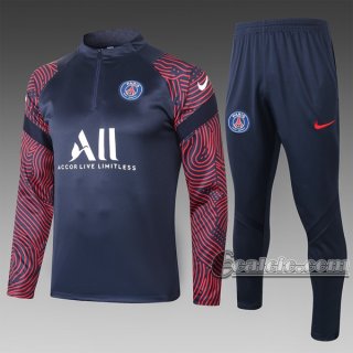 6Calcio: Felpa Tuta Psg Paris Saint Germain Manica Stampate Half-Zip Rossa 2020 2021