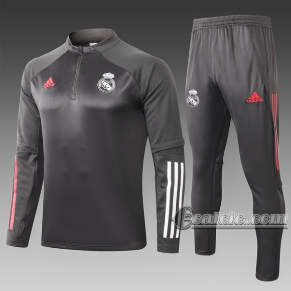 6Calcio: Felpa Tuta Real Madrid Half-Zip Grigio Scuro 2020 2021