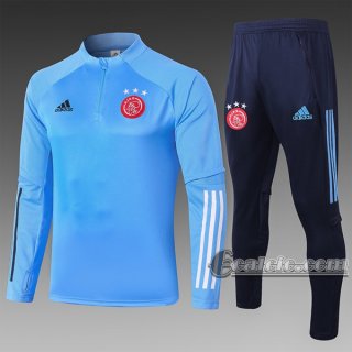 6Calcio: Felpa Tuta Ajax Amsterdam Half-Zip Azzurra Marino B407 2020 2021