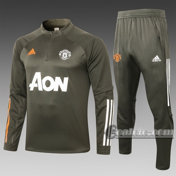 6Calcio: Felpa Tuta Manchester United Half-Zip Verde Esercito B413 2020 2021