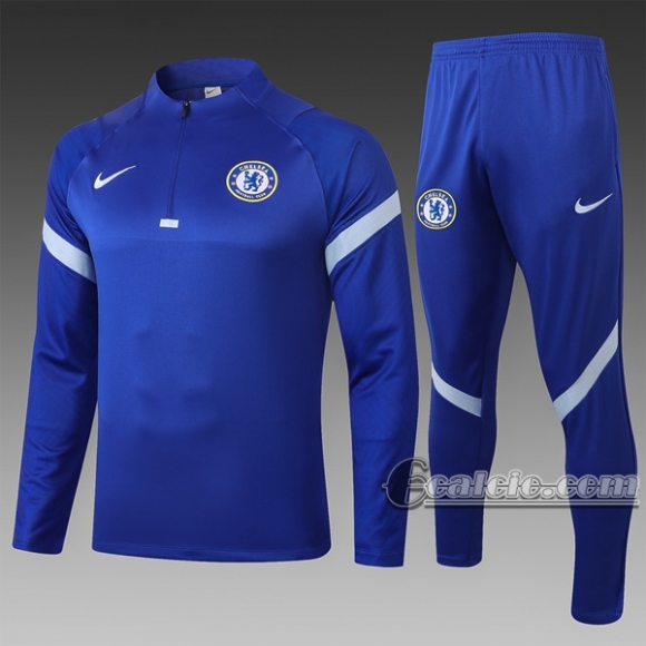 6Calcio: Felpa Tuta Fc Chelsea Half-Zip Azzurra Scuro B416 2020 2021