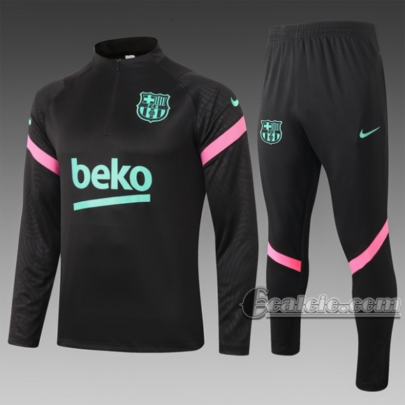 6Calcio: Felpa Tuta Fc Barcellona Half-Zip Nera B425 2020 2021