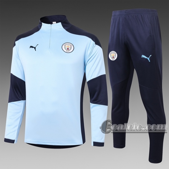 6Calcio: Felpa Tuta Manchester City Half-Zip Azzurro Nera B426 2020 2021