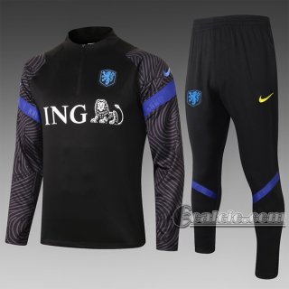 6Calcio: Felpa Tuta Olanda Half-Zip Nera B430 2020 2021