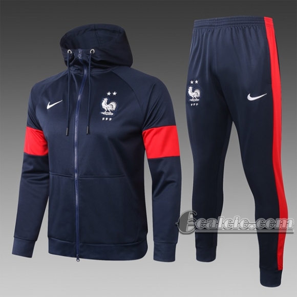 6Calcio: Giacca Tuta Francia Cappuccio Hoodie Full-Zip Marino 2020 2021