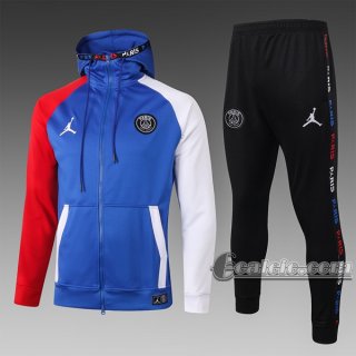 6Calcio: Giacca Tuta Air Jordan-Paris Psg Cappuccio Hoodie Full-Zip Azzurra Scuro F272 2020 2021