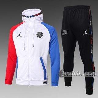 6Calcio: Giacca Tuta Air Jordan-Paris Psg Cappuccio Hoodie Full-Zip Bianca F273 2020 2021