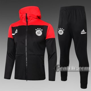 6Calcio: Giacca Tuta Bayern Munchen Cappuccio Hoodie Full-Zip Nera Rossa F277 2020 2021