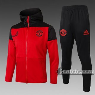 6Calcio: Giacca Tuta Manchester United Cappuccio Hoodie Full-Zip Rossa F280 2020 2021