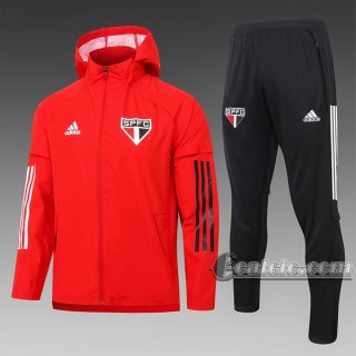 6Calcio: Giacca Tuta Sao Paulo Fc Antivento Full-Zip Rossa G065 2020 2021