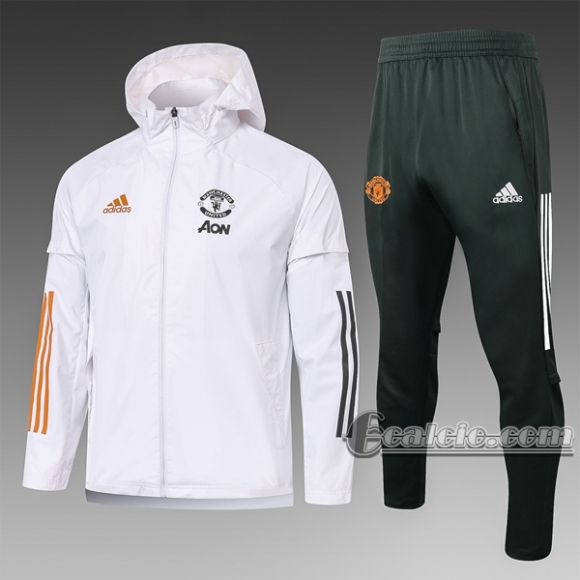 6Calcio: Giacca Tuta Manchester United Antivento Full-Zip Bianca G068 2020 2021