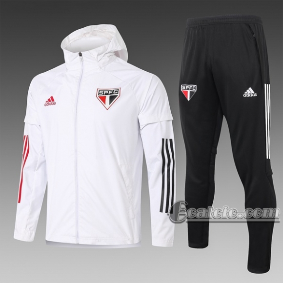 6Calcio: Giacca Tuta Sao Paulo Fc Antivento Full-Zip Bianca G078 2020 2021