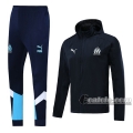 6Calcio: Giacca Tuta Olympique Marsiglia (Om) Cappuccio Hoodie Antivento Full-Zip Azzurra Marino 2020 2021