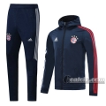 6Calcio: Giacca Tuta Bayern Munchen Cappuccio Hoodie Antivento Full-Zip Azzurra Marino 2020 2021