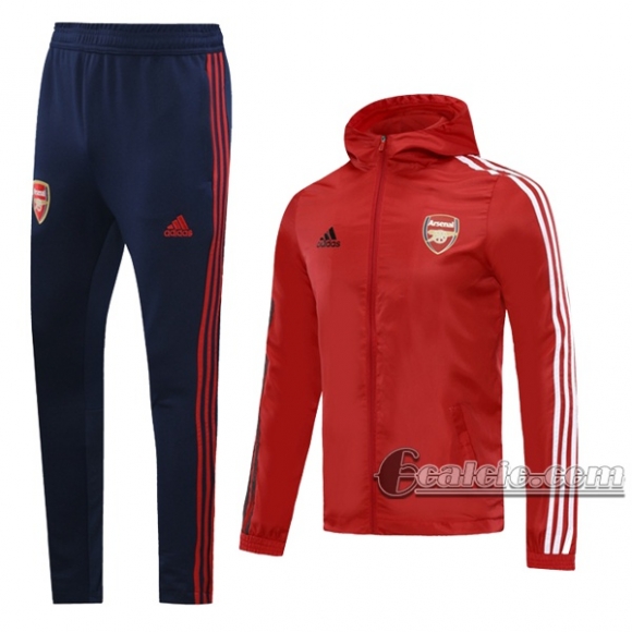 6Calcio: Giacca Tuta Arsenal Fc Cappuccio Hoodie Antivento Full-Zip Rossa 2020 2021