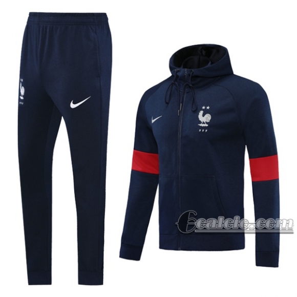 6Calcio: Giacca Tuta Francia Cappuccio Hoodie Full-Zip Azzurra Marino 2020 2021