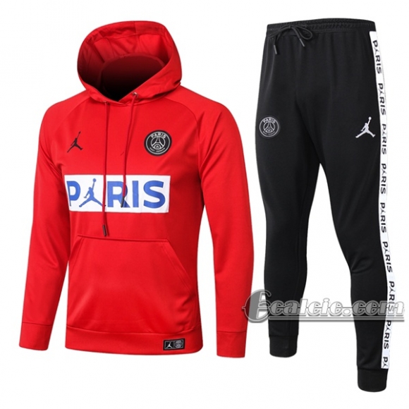 6Calcio: Felpa Tuta Air Jordan-Paris Psg Cappuccio Hoodie Rossa 2020 2021