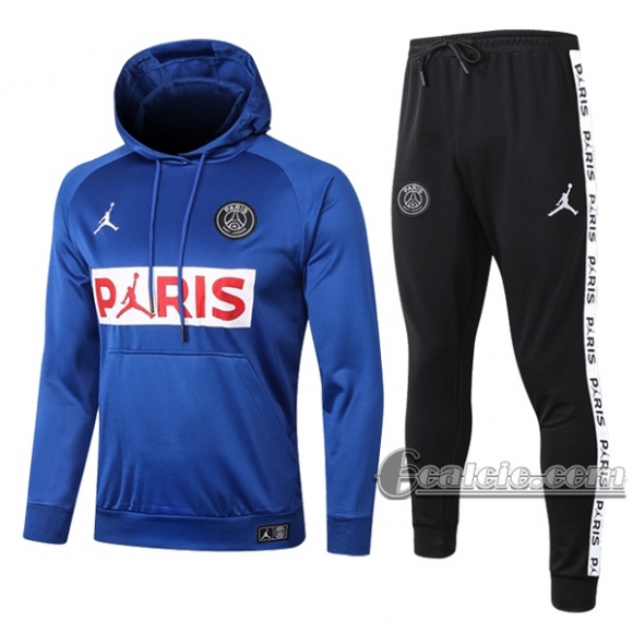 6Calcio: Felpa Tuta Air Jordan-Paris Psg Cappuccio Hoodie Azzurra 2020 2021