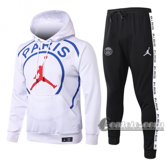 6Calcio: Felpa Tuta Air Jordan-Paris Psg Cappuccio Hoodie Bianca 2020 2021