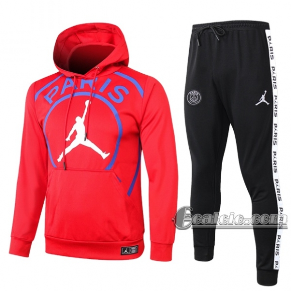 6Calcio: Felpa Tuta Air Jordan-Paris Psg Cappuccio Hoodie Rossa 2020 2021