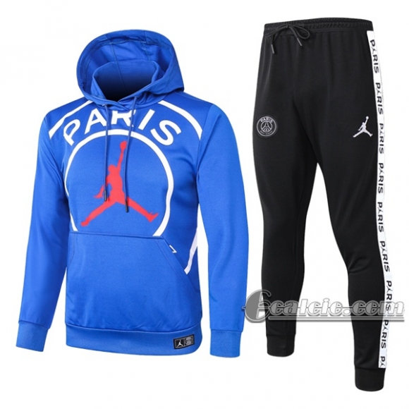 6Calcio: Felpa Tuta Air Jordan-Paris Psg Cappuccio Hoodie Azzurra 2020 2021