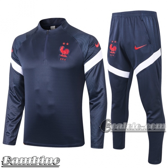 6Calcio: Felpa Tuta Bambino Francia Half-Zip Azzurra 2020 2021