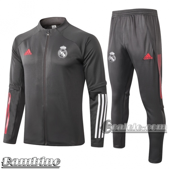 6Calcio: Full-Zip Giacca Tuta Bambino Real Madrid Grigio Scuro E479 2020 2021