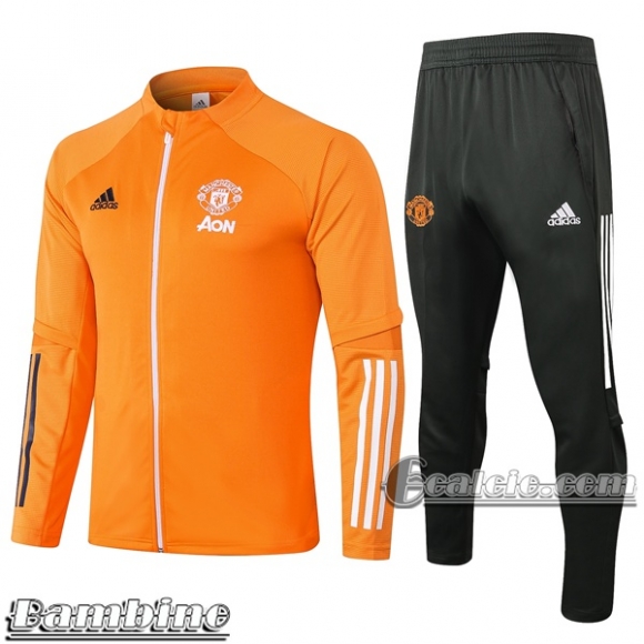 6Calcio: Full-Zip Giacca Tuta Bambino Manchester United Arancio E485 2020 2021