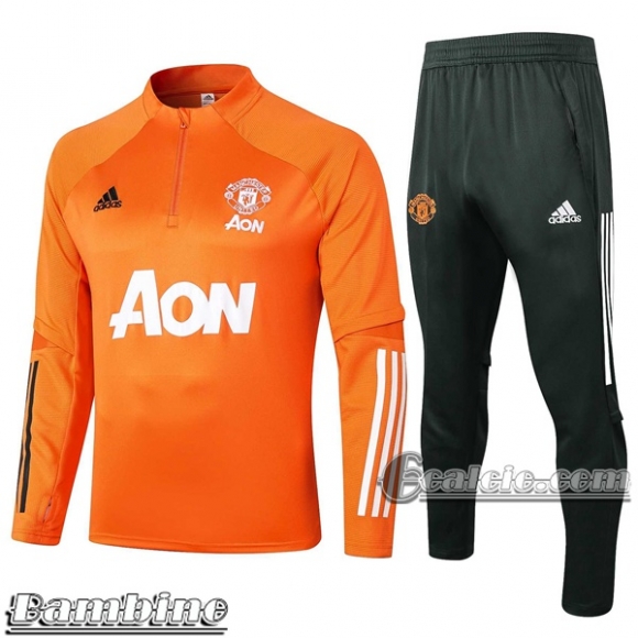 6Calcio: Tuta Bambino Manchester United Half-Zip Arancio E486 2020 2021