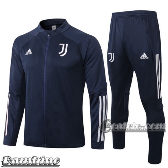 6Calcio: Full-Zip Giacca Tuta Bambino Juventus Azzurra Scuro E487 2020 2021