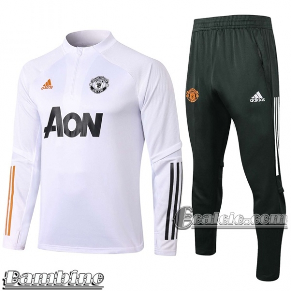 6Calcio: Tuta Bambino Manchester United Half-Zip Bianca E488 2020 2021