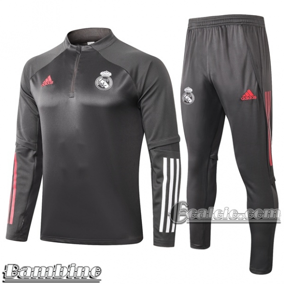 6Calcio: Tuta Bambino Real Madrid Half-Zip Grigio Scuro E492 2020 2021