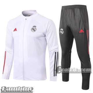 6Calcio: Full-Zip Giacca Tuta Bambino Real Madrid Bianca E496 2020 2021